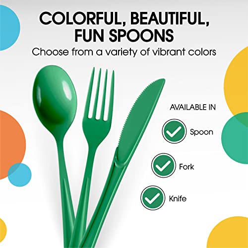 Party Solids Disposable Emerald Green Plastic Spoons 200 Pcs (Emerald Green / Spoons)