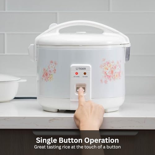 JNP-1800-LF 10 Cup Capacity White Rice Cooker with Non-Stick Inner Pot, Retractable Power Cord, and Keep Warm up to 12 hours (Flower)