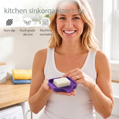 Silicone Soap Dish with Drain Spout (Purple / S(4.9"×3.2"))