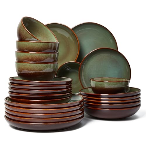 Stoneware Dinnerware Sets for 6 (Brown Green / Set (24pcs-6))