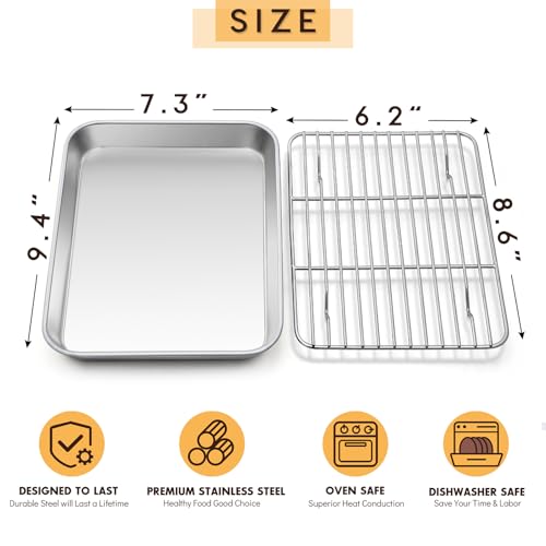 Small Metal Toaster Oven Tray with Rack Set (9.4"x7.3")