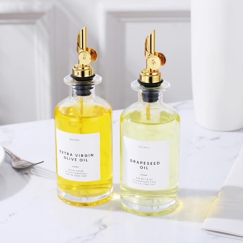 Premium Olive Oil Dispenser Bottles for Kitchen with Pourer (350ml, Set of 2 Bottles / Gold)