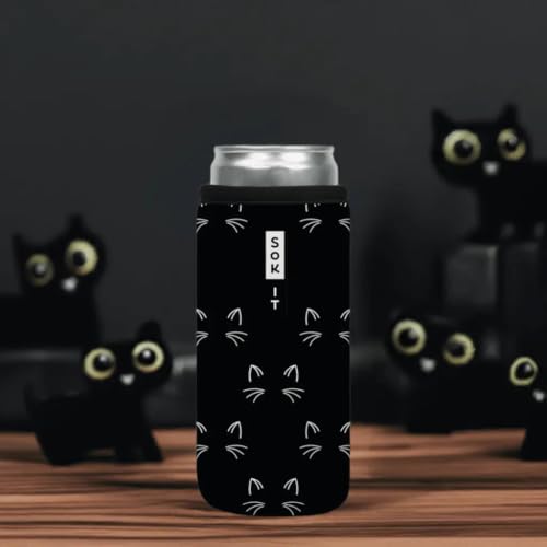 CanSok Sleeve for Beer & Soda Insulated Neoprene Cover (Mystical Meows / 12oz Can Sleeve)