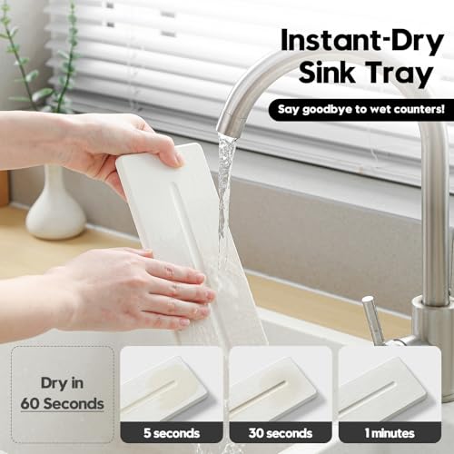 2 Pack Diatomite Stone Sink Tray (2 Pcs - White - 9"x 3.5")