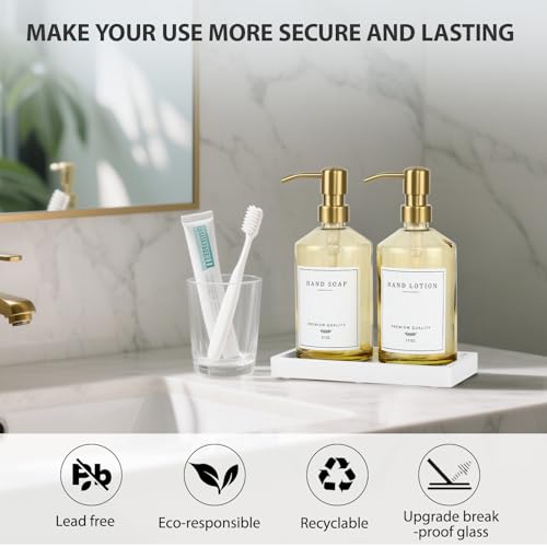 Dish Soap Dispenser for Kitchen (Yellow Bottle + Gold Pump)