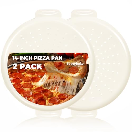 2 Pack Pizza Pan 14 Inch with Holes (Cream / 14inch with Handles (external size:15.75inch))