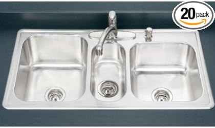 Houzer Premier Stainless Steel Kitchen Sink - 41 Inch Drop-In Topmount 4-Hole Triple Bowl Sink, Durable & Versatile, Essential for Home & Apartment, Nested 20-Pack - PGT-4322-20
