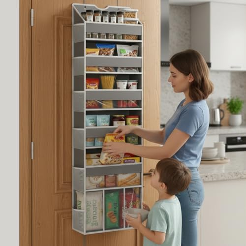 Over the Door Hanging Organizer for Bathroom & Nursery (Grey)