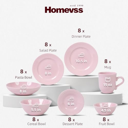HomeVSS 56 Piece Pearl Dots Stoneware Dinnerware Set (56pc Set / Pink)