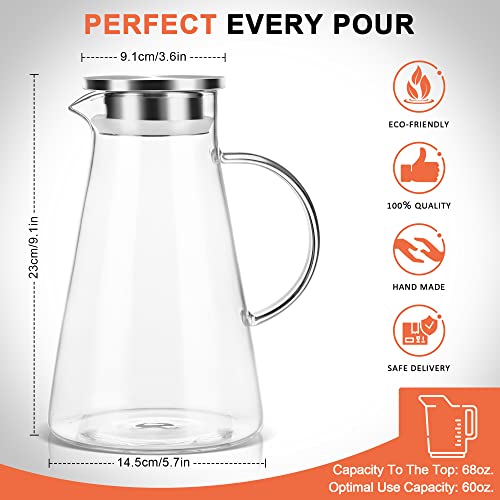 2L 68oz Glass Pitcher with Lid and Handle (68 Ounces / Clear)