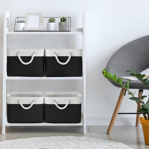 Storage Bins for Shelves (White & Black / Large - 15.7Lx11.8Wx8.3H)