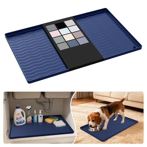 Waterproof Silicone Under Sink Mat 22'' x 14'' Shelf Liner for Kitchen and Bathroom (Navy / 14"W x 22"L)