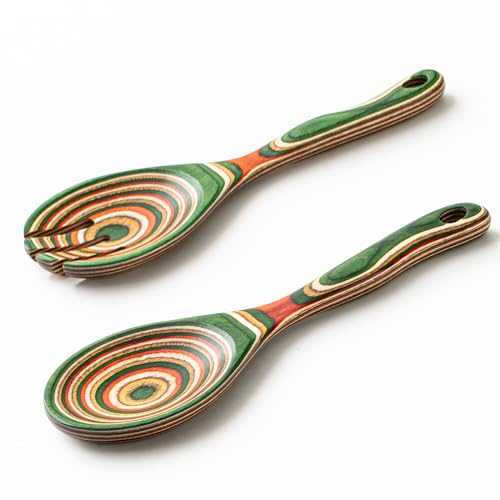 Pakkawood Wooden Salad Server Set (Green)