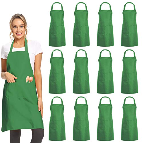 12 Pack Plain Bib Aprons with 2 Pockets (12 Count)