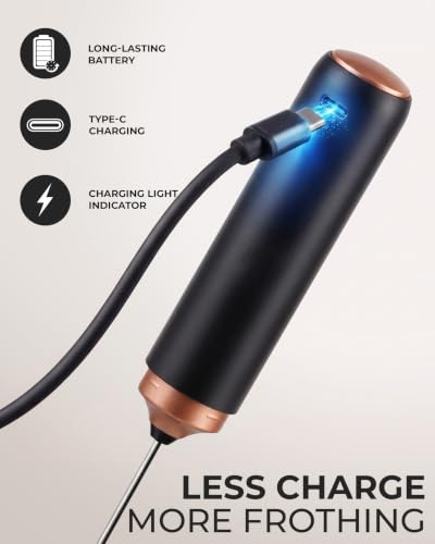 Rechargeable Milk Frother Handheld (Dark Black Copper / Rechargeable Z1 Motor Max)