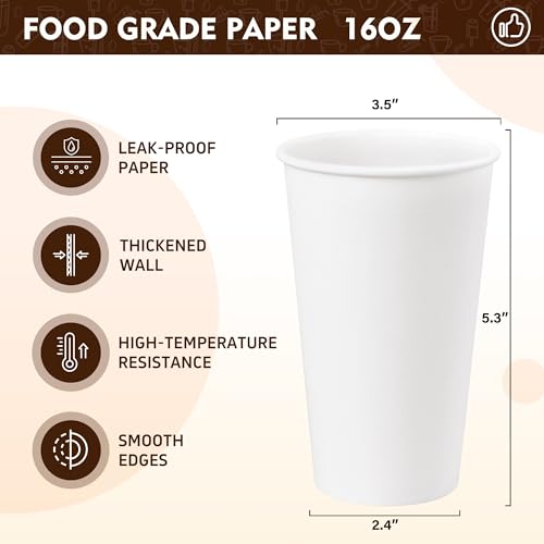 16 oz 200 Pack White Disposable Paper Coffee Cups (White / 16 oz)