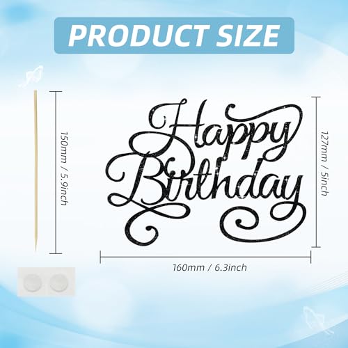 Happy Birthday Cake Topper Black Glitter Happy Birthday Cake Bunting Decoration Birthday Party Cake Decoration Supplies (Black-002)