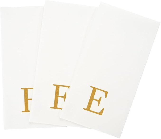 Luxenap 15.8 X 7.9 Inch Linen-Feel Guest Towels, 2000 Lettered Hand Towels - Gold Letter 'E', Sans Serif Font, White Paper Dinner Napkins, airlaid, For Restrooms And Tables - Restaurantware
