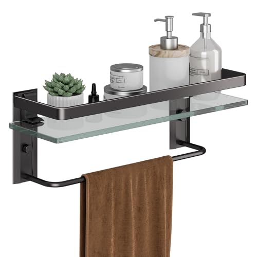 Bathroom Wall Shelf with Towel Bar (Black / Shelf with Towel Bar)
