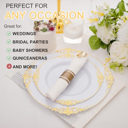 400PCS Gold Wrapped Silverware Disposable Fancy for Parties Weddings (Gold - Fancy)