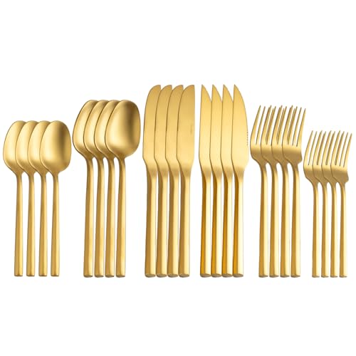Gold Silverware Set with Steak Knives (Matte gold with Steak Knives)