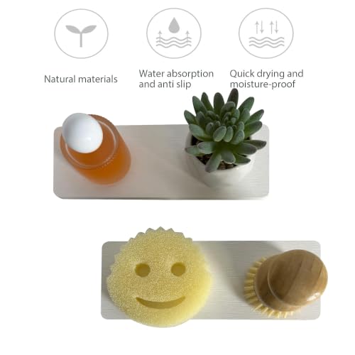 2Pcs Sink Stone Soap Tray Water Absorbing Diatomite Coaster (22-8cm / White)