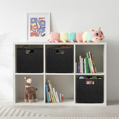 Wicker Storage Baskets for Organizing (Black 11 inch)