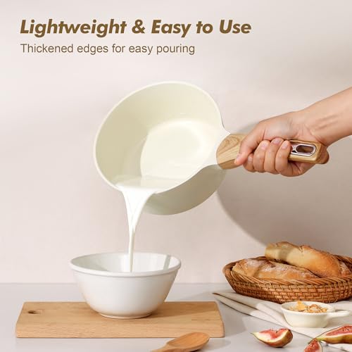 Ceramic Nonstick Sauce Pan with Lid (Ceramic White / 2 Quarts)