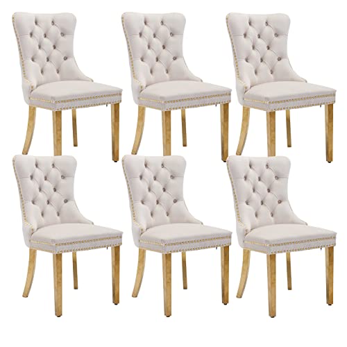 Beige and Gold Velvet Dining Chairs Set of 6 (Classic Beige)