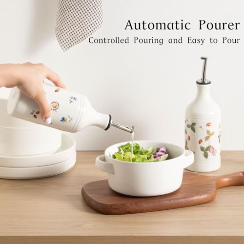 Sweejar Ceramic Olive Oil Dispenser Bottle for Kitchen (15.5 oz, Set of 1 / Garden)