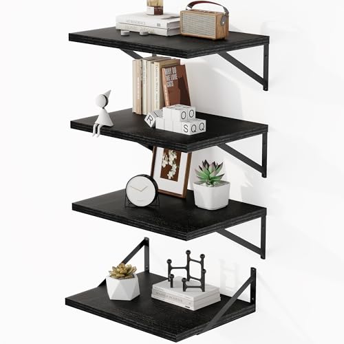 16W x 12D Deep Floating Shelves Set of 4 Black (Black With Black Metal Bracket / 16wx12dx5.8h)