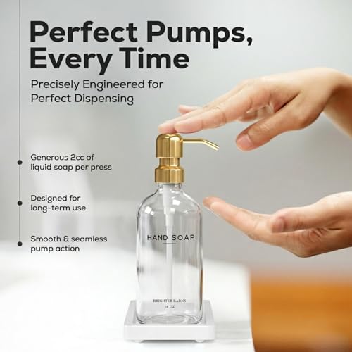 Luxury Glass Soap Dispenser Bathroom Set by Brighter Barns (Clear/Gold Sl)