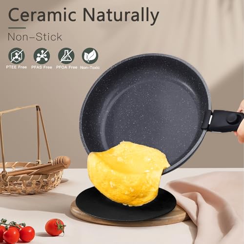 Ceramic Pots and Pans Set Non Stick (Dark Gray / 15PCS 01)