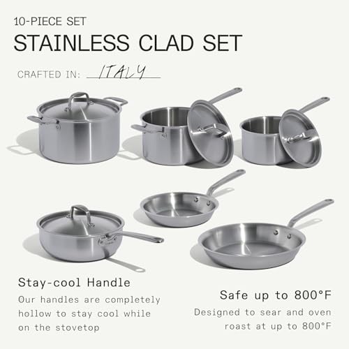 Cookware 10 Piece Stainless Steel Pot and Pan Set (Silver)