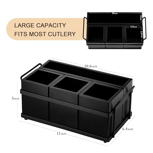 Silverware Caddy Black Wood Silverware Holder Paper Plate Dispenser