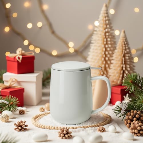 20 OZ Porcelain Tea Mug with Infuser and Lid (White)
