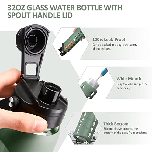 Glass Water Bottle (Olive / 32 Ounces)