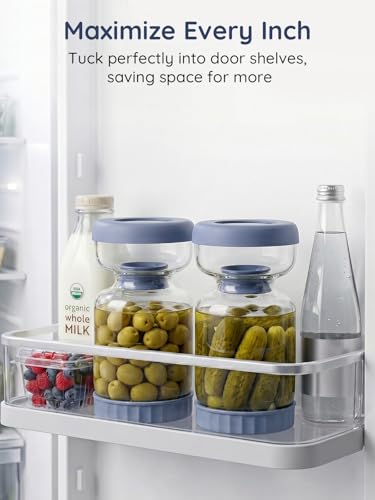 Pickle Jar with Strainer Flip for Pickle Juice Separator from Wet and Dry (Haze Blue)