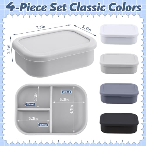 4 Pcs Silicone Bento Box (Gray Colors)