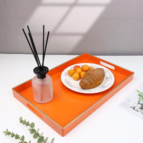 Orange Decorative Serving Tray with Handles (Orange)