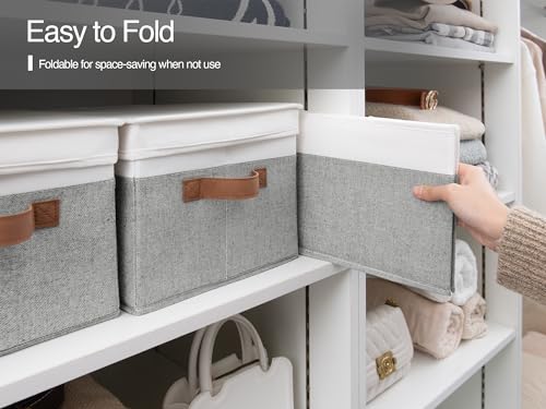 Fabric Storage Bins with Lids (Gray and White / Large)
