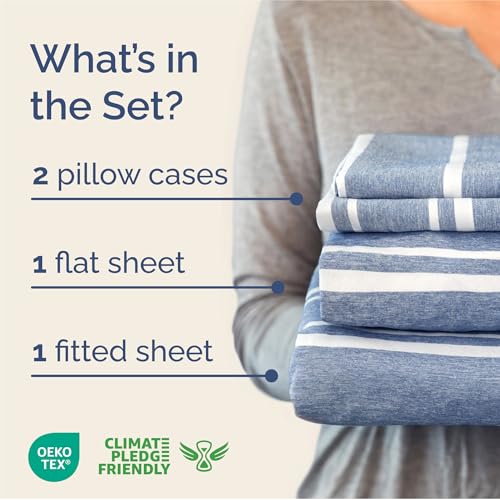 King Size 4 Piece Sheet Set (42 - Blue Stripes 3 / King)