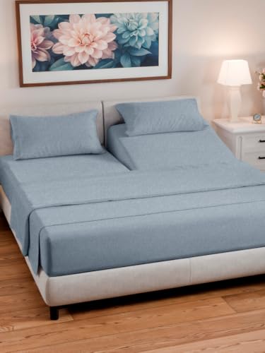 Flex Top Split Head King 4 Piece Sheet Set (39 - Heathered Blue / Split Head/Flex Top)