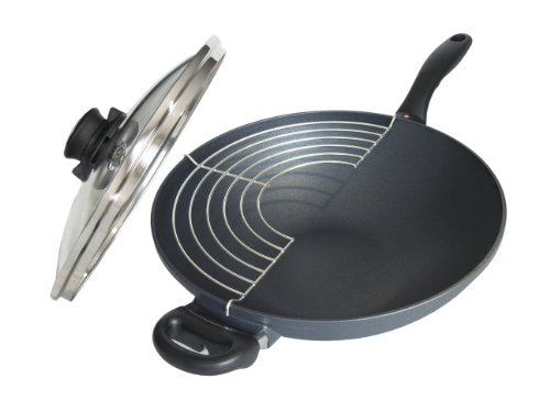 12.5" 5.3Qt Wok HD Nonstick Diamond Coated Aluminum Wok (12.5 Inch (32 cm, 5.3 Quart) / Gray)