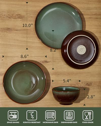 Stoneware Dinnerware Sets for 6 (Brown Green / Set (24pcs-6))