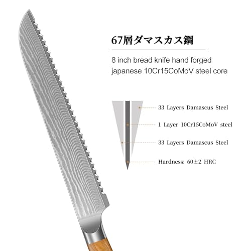 Damascus Bread Knife 8" (8.1 Inch Bread Knife)