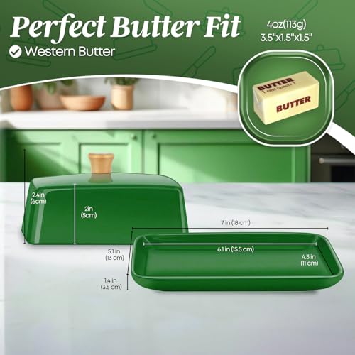 Large Ceramic Butter Dish with Lid (Dark Green / Large)