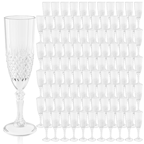 100 Pack Plastic Champagne Flutes (Transparent)