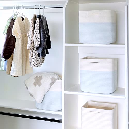 Storage Cubes 11 Inch Cotton Rope Woven Baskets for Organizing (Off White & Mixed Blue)