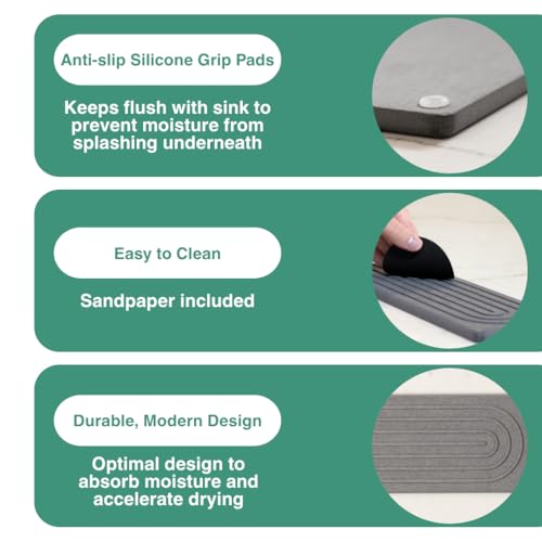 Drying Stone Faucet Tray for Kitchen Sink (Dark Gray / 23.6" x 3.9")